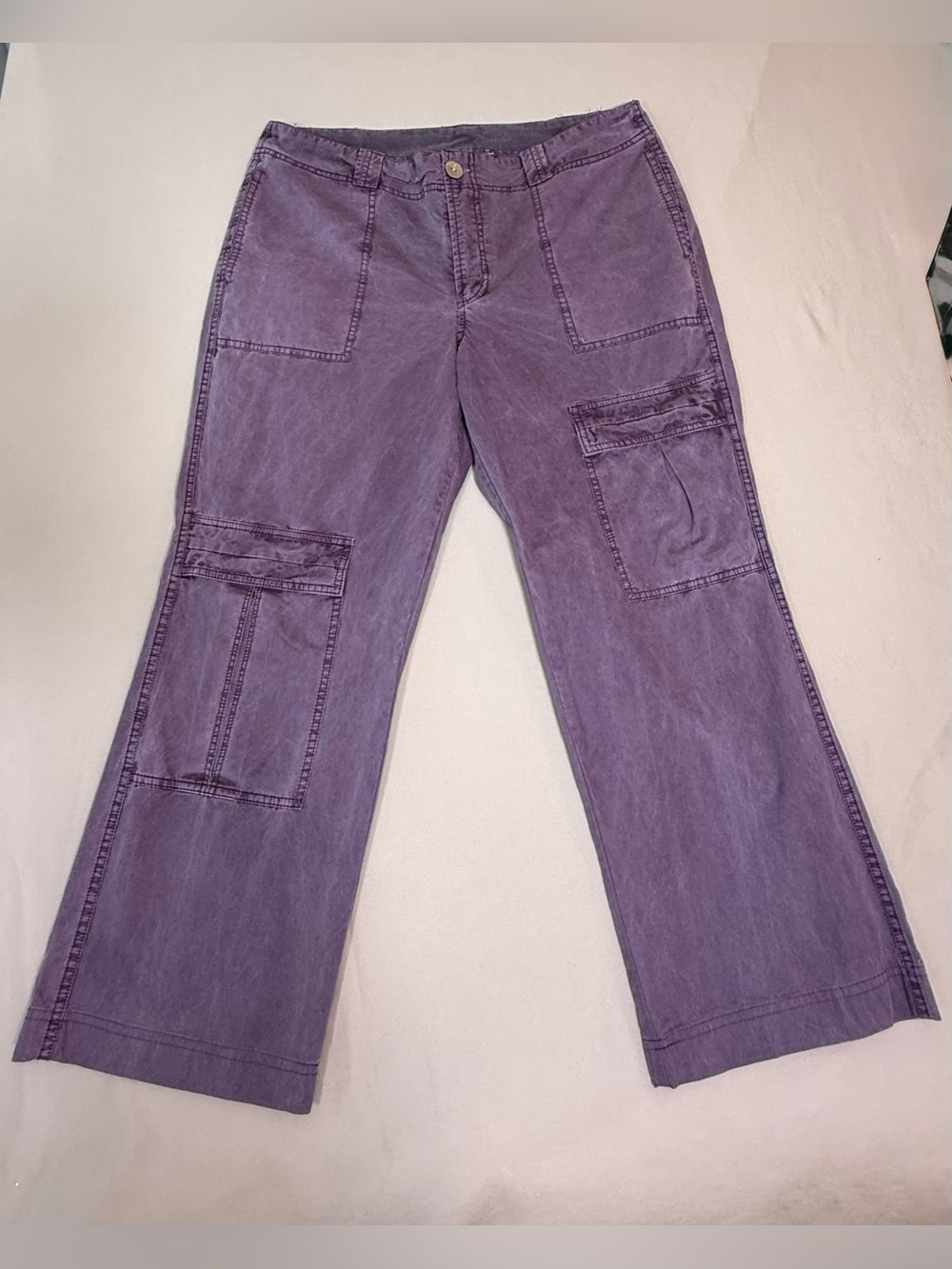 Free People,The Thing is Low Rise Cotton Utility Pants, Washed Purple, Size 10.